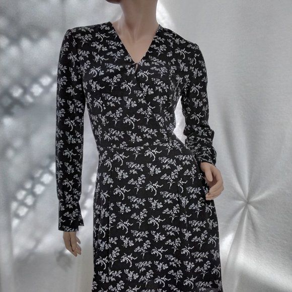 NEW H & M Women Dress Black Floral Pattern Long Sleeve Size 2 Soft Flare Relax - Picture 11 of 16